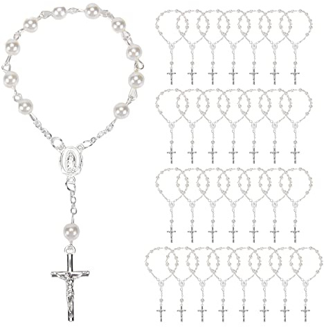 iFutniew 30 Stück Tauf-Rosenkranz, Perlen, Finger, Taufe, Rosenkränze, künstlich, für Taufe, Gastgeschenke, Kommunionsgeschenke, Acryl Metall