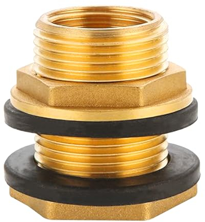 Regentonnendurchführung aus Messing Ig G3/4(Ø24mm) x Ag G1(Ø32,5mm) inkl. Dichtung, Behälterverschraubung Durchführung für Behälter Tanks Fässer mit 2 Gummidichtungen für Wasserhahn
