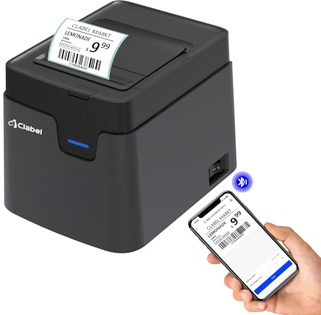 CLABEL Etikettendrucker Bluetooth Selbstklebend, Thermo 321D Etikettiergerät Desktop Ettikettendrucķer Label Printer für Barcode mit eine Rolle 60x40mm Etiketten EU-Stecker