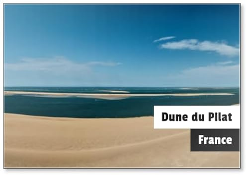 Dune Du Pilat ist die höchste Sanddüne Europas und befindet sich an der Cote D Argent, der Silberküste, am Atlantik Frankreichs in der Nähe von Arcachon und Cap Ferret. Design 1, Kühlschrankmagnet