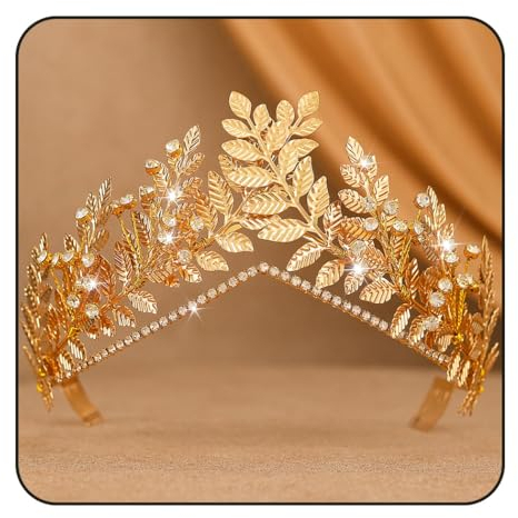 Vakkery Goldkrone griechische Göttin Diademe Blatt-Strass Hochzeits-Kopfschmuck für Frauen