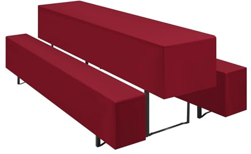 Teruntrue 3er-Sets Biertischhussen Bierbank-Auflage,Burgunderrot Biertisch und Bankgarnitur Husse für 50x220cm Tischbreite für Festzeltgarnituren Bierbank Hussen(Burgunderrot)