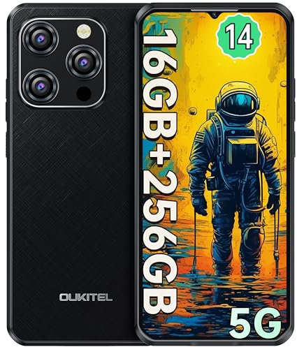 OUKITEL WP52 5G Rugged Smartphone 2024-16 GB + 256 GB Android 14 Telefono Indistruttibile 6.58 FHD+ MTK 6100+ Telefono Rugged Impermeabile 6500mAh/18W - 48MP+8MP Dual SIM/IP68/NFC/OTG/GPS Nero