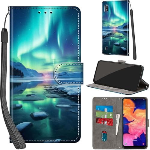 Haninsuze Case for Samsung Galaxy A10, Arctic | PU Leather, 3 Card Holder, Wallet Book Flip, Folio Stand View, Magnetic, Multi-Pattern Cover, Lanyard Strap