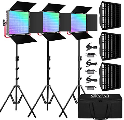 GVM 1200D RGB LED Panel Video Light with Softbox Kit, 50W Photography Lighting kit for Studio Support APP Bluetooth Wireless Control, 3200K-5600K, Aluminum Housing CRI 97, 928 LEDs, 18 Scenes, 3 Kits