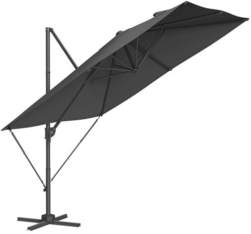 SONGMICS Sonnenschirm, Ampelschirm, 270 x 270 cm, UV-Schutz UPF 50+, Gartenschirm, um 360° drehbar, Neigungswinkel verstellbar, mit Kurbel, Kreuzfuß, grau GPU057G02