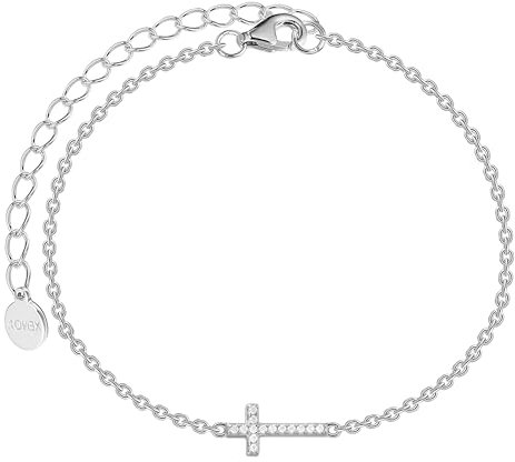 XENOX® Kreuz Armband - Damen Armband aus hochwertigem 925/- Sterlingsilber mit Kreuz-Anhänger und Zirkonia Steinen | XS10045