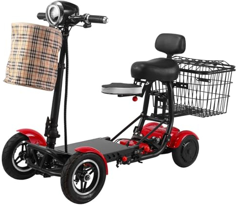 YXVSZB Carrozzina Pieghevole Elettrica A Quattro Ruote｜Scooter Portatile per Anziani｜Sedia da Viaggio Transit A più Marce(Red,36V 10.4A)