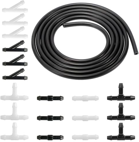 TAIHOBO 4m Tuyau Lave Glace Universel, Durite Lave Glace avec 18 Raccord Tuyau Lave Glace (Type Y I T), Kit de Tuyau Essuie Glace Noir, pour Connecter Les Buses de la Voiture et la Pompe à Eau