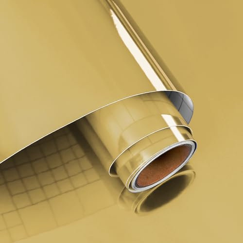 VaryPaper Papier Peint Effet Metal Or Épaissir 40cmx200cm Rouleau Adhesif pour Meuble Autocollants Miroirs Réfléchissant Film Autocollant Meuble Vinyle Adhesif Plan de Travail Cuisine Frigo Armoire