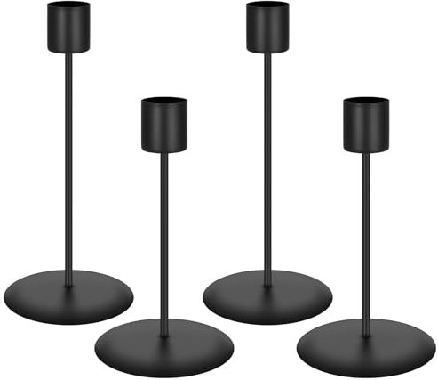 4 Pcs Candle Holders Candlestick, Metal Candle Stand Holder Black Retro Pillar Candle Holder for Home Party Living Room, Wedding Thanksgiving Christmas Advent Dinning Table Mantel Decoration
