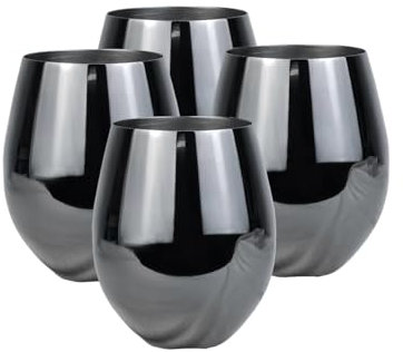 Laurie's Pub and Bar Accessories Set of 4 Stainless Steel Brushed Gold Egg Shape Tumbler Glasses 570ml (Black)