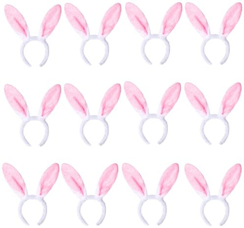 DTYDECLE Lot de 12 bandeaux roses avec oreilles de lapin mignons et pliables pour femme et enfant pour fête de Pâques