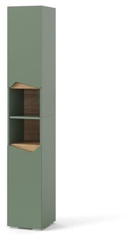 Vicco Badschrank Marelle, Grün/Artisan, 30 x 180 cm mit Türen und offenen Fächern