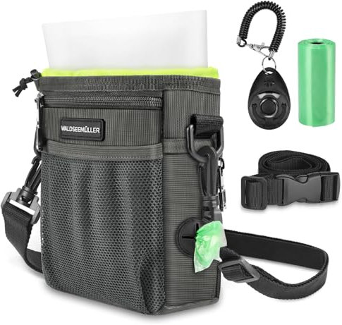 Waldseemüller Dog Treat Pouch with Removable Silicone Snack Bag Waste Bags Dog Training Clicker, 3 Ways to Wear Walking Fanny Pack
