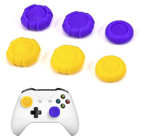 DLseego Thumbstick Kappen Grip Set Caps für Xbox Series X PS5 PS4 Switch Pro Controller,6 Silikon Joystick Controller Stick Aufsätze Verbessern Aiming,Gelb+Violett