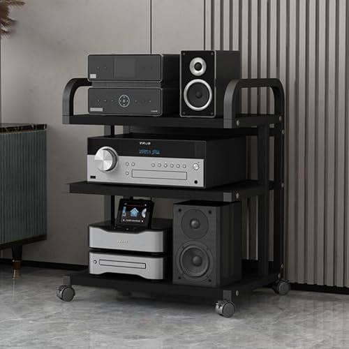 Consola Multimedia for TV, Soporte For Videojuegos, Estante de Entretenimiento, Rack for AV con Ruedas, Parte Superior con Apoyabrazos Curvos for Sala de Estar/Oficina/DJ/Teatro