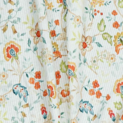 MAGAM-Stoffe Matteo Rippen Jersey Mode Stoff Meterware 50cm (Leni Blümchen weiß)