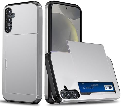 Belzsxy Compatible with iPhone 6 Plus/iPhone 6s Plus Case Wallet Case Armor Shockproof Case Heavy Duty Protective Case Hard PC Back Soft TPU Bumper Card Holder Wallet Case Cover (Silvery)