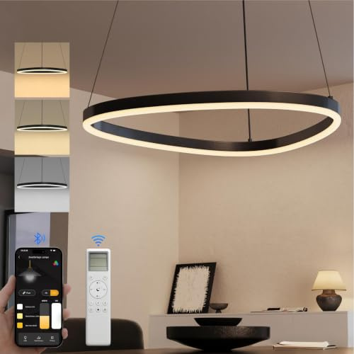 doporro Lampadario LED a Sospensione 50 cm 16W con Altezza Regolabile | Colore Nero, Metallo, Cavo Regolabile 100 cm, per Soggiorno, per Camera da Letto