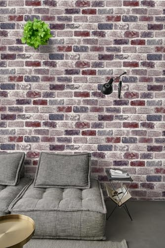 ICYEHAO Papier Peint Effet Brique Rouge,44.5 x 1000cm Papier Peint Adhesif Mural Rouge Blanc Papier Autocollant pour Meuble,Chambre,Cuisine,Salon,Salle de Bain,Toilette
