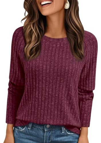 AirMood Damen Elegant Ripp Langarmshirt Tops Lässig Lockeres Oberteil | Weiche und atmungsaktive Stoffe, bequem und hautverträglich, lockere Passform, Elegant Basic-Design