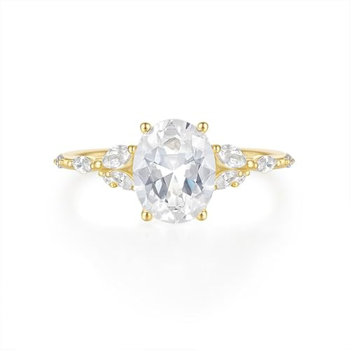 Wycian Verlobungsringe Nickelfrei Verlobung Ring Gold Damen 9K Gelbgold Au375 7X9mm Ovale Form Moissanit Größe 62 (19.7) Vorsteckring für Damen Einfach