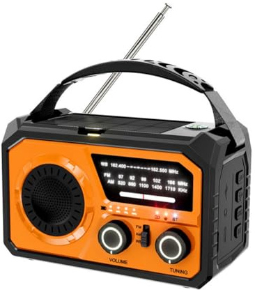 Koolenry 16000mAh Hand Crank and Solar Emergency Weather Radio, Supports AM/FM/, SOS Signal, Bluetooth 5.3, Type-C Port, Orange