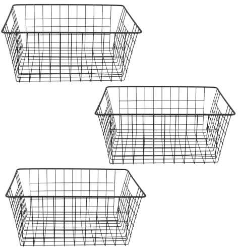KEILEOHO Wire Storage Basket, Black Metal Organization Baskets for Kitchen Pantry Office, 36 x 29 x 16 cm, 3 Pack