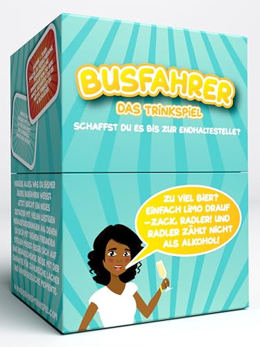 Busfahrer - Das Trinkspiel I Partyspiel für Erwachsene I Ab 16 Jahren für gesellige Runden I Unvergessliche Busreise für 2-8 Spieler I Freches und kompaktes Kartenspiel mit verrückten Aufgaben