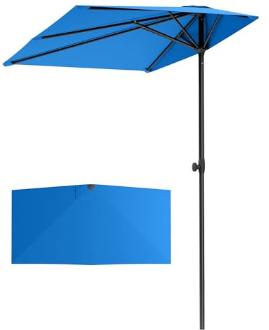 PHI VILLA 250 x 130 cm Demi-parasol réglable en hauteur avec pince, résistant au vent, stable, à emporter, protection UV50+, pour jardin, terrasse, balcon, balustrade, table