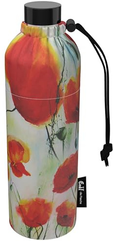 Emil Glas Trinkflasche 0,75l Mohn – isolierte Flasche für Kinder & Erwachsene, auslaufsicher, schadstofffrei für Schule, Freizeit und Sport
