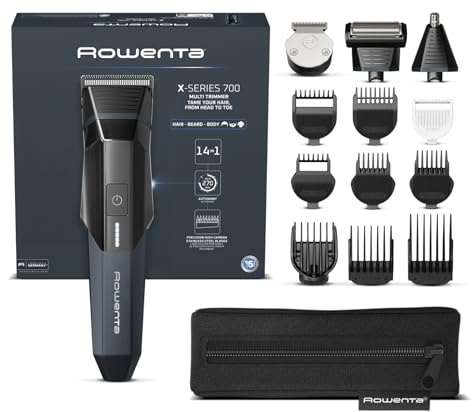 Rowenta X-SERIES 700, Recortadora 14 en 1, Barba, Pelo, Orejas TN9650 | Nariz, Cuerpo, Autonomía de 270min, Cuchillas afiladas de acero inoxidable con alto carbono, Motor 7500 RMP, Color: Negro