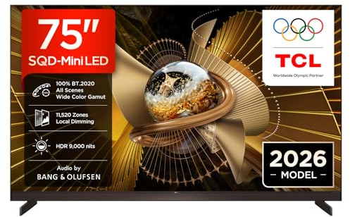 TCL 75X11L – Smart TV SQD‑Mini LED 4K HDR10+ da 75, 9.000nit | 10,520 Dimming Zones, Dolby Vision IQ & Atmos, 144Hz VRR, ZeroBorder Design, Audio by Bang & Olufsen