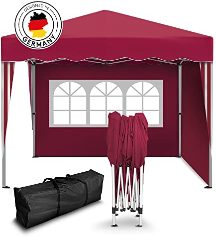 Kronenburg Faltpavillon wasserdicht Dachmaß 3 x 3 m UV Schutz 50+ Pavillon in Rot mit 2 Seitenteilen