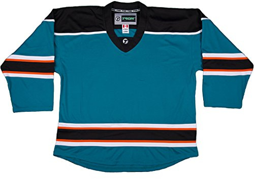TronX DJ300 - Camiseta de hockey sobre hielo, para personas mayores (DE/NL/SE/PL, alfanumérico, L, regular, regular, San José Sharks - Teal), Tiburones San José Verde Azulado