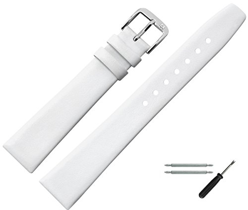MARBURGER Uhrenarmband 16mm Leder Weiss Silber Glatt - Montage Set 7101620000120
