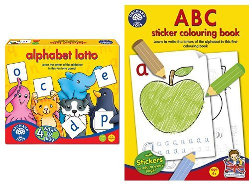 Orchard Toys Alphabet Lotto with ABC Sticker Colouring Book Bundle