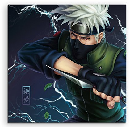 Kakashi Naruto Leinwandbild in 60x60cm Made in Germany! Preiswerter fertig gerahmter Kunst-Druck zum Aufhängen - tolles und einzigartiges Motiv. Kein Poster oder Plakat!