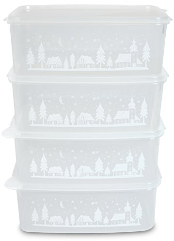 MiraHome contenitori di Biscotti Set di 4 Rettangolare 2,5l Disegno villagio Inverno