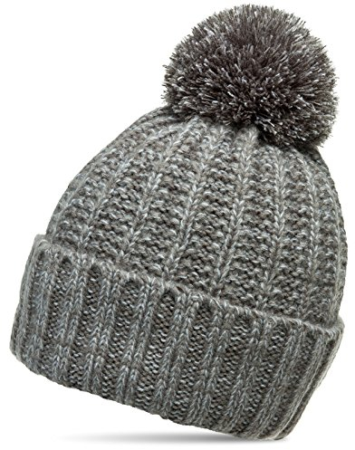 Caspar MU087 klassische Damen Winter Bommelmütze, Farbe:grau, Größe:One Size