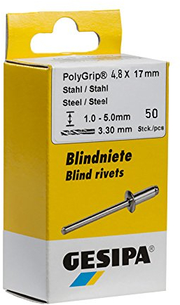 GESIPA Blindniete PolyGrip 50 Stück (Stahl/Stahl 4,8x15, Nietschaft-ø 4,8 mm, Scherkraft 2400 N, Zugkraft 3200 N, Flachrundkopf) 1464885