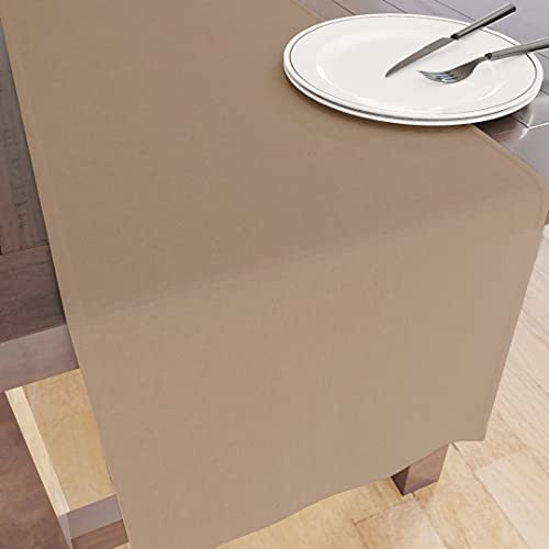 Encasa XO Table Runner Größe 32x150 cm | Baumwoll -Leinwand Stoff | Beige Solid Color | Waschbarer und dauerhaft
