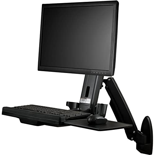 StarTech.com Estación de Trabajo de Pie y Sentado para Montaje en Pared, Para Un Monitor de hasta 24, Escritorio Ergonómico con Movimiento Total para Un Monitor VESA y Bandeja de Teclado (WALLSTS1)