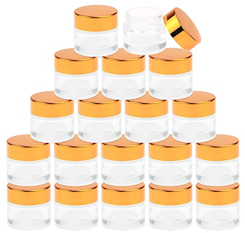 10 Gram Glass Cosmetic Containers 19 Packs Round Sample Jars Cosmetic Cream Bottles Makeup Pots Container Vials with Gold Lids