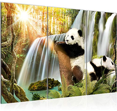 Runa Art Cascade Panda Peinture Tableau Salon XXL Coloré Animal La Nature 120 x 80 cm 3 Parties Decoration Murale 013031a