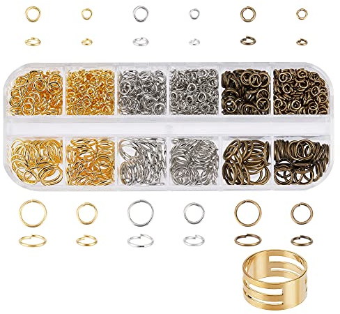 PandaHall Elite 1290 Teile/schachtel 4/6/8 / 10mm Schließen Aber Abgelötet Messing Offene Biegeringe mit 1 Stück Jump Ring Opener für Schmuck Machen, 3 Mischfarbe
