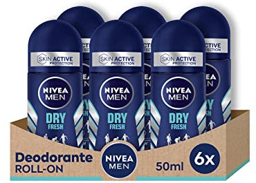 NIVEA MEN Dry Fresh Deodorant Roll-on 6 x 50 ml, Herren-Deodorant mit Dual Active Formel, Anti-Atmungsaktives Deodorant für 72 Stunden intensive Frische auf der Haut
