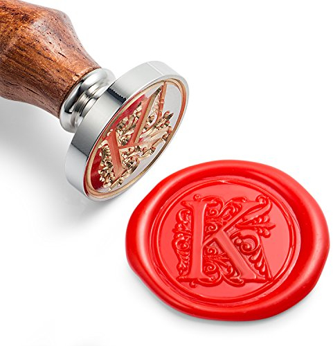Mceal Wachssiegelstempel, Silberner Messingkopf mit Holzgriff, königlicher Buchstabe A bis Z (Buchstabe K)