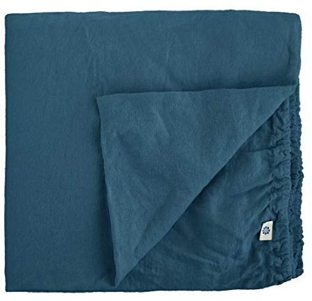 Linen & Cotton Weicher Griff Spannbettlaken Spannbetttuch Bettlaken mit Gummizug Alicia -100% Leinen Gewaschen, Petrol Blau (90 x 190 cm) Laken Leintuch Betttuch Hoch Bettwäsche Bett Einzelbett Sommer